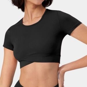Halara Crossover Hem Cropped Sports Top Black L